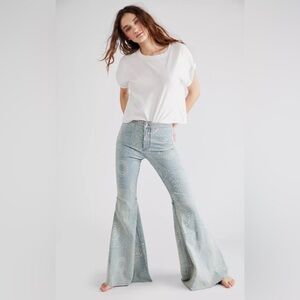 FREE PEOPLE WE THE FREE Just Float On Printed Flare Jeans Pale Blue Combo 24
